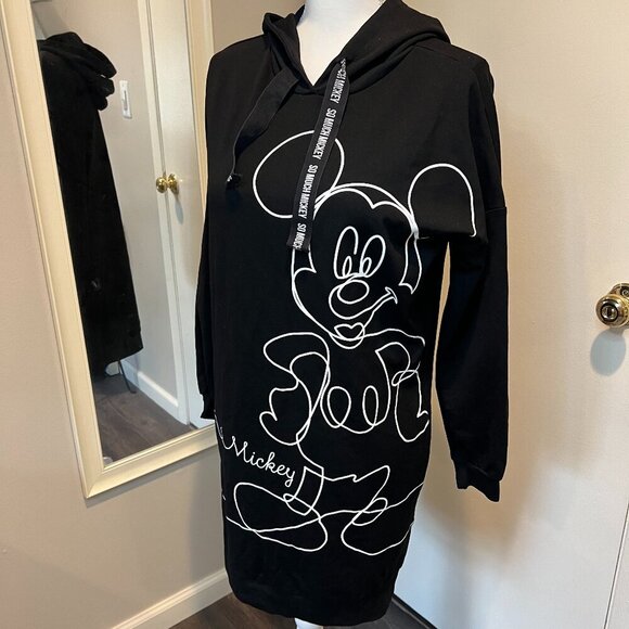 Black Long Sleeve Dress with Unique Graphic Mickey Mouse Design perfect for fall - Picture 3 of 15